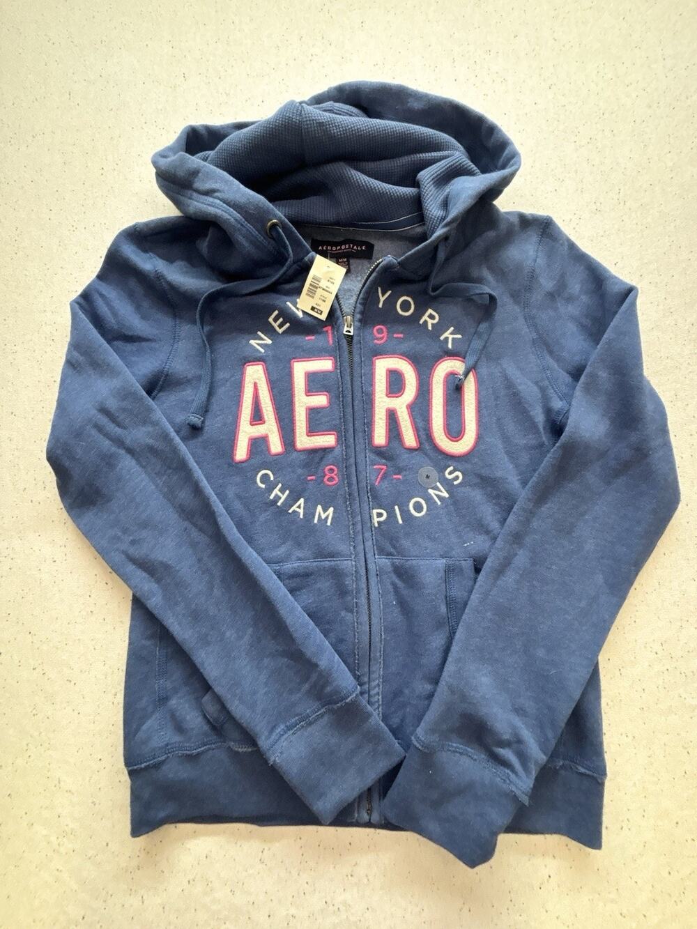 NWT Aeropostale Womens Full Zip Hoodie Medium Blue Aero NY 1987 Champions New